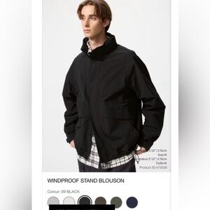 UniQlo Unisex Black Windproof Stand Blouson Sz S